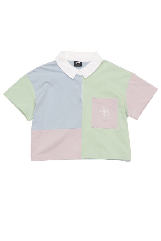 Stussy Womens Splice SS Rugby Shirts Blue - CPKVM5120